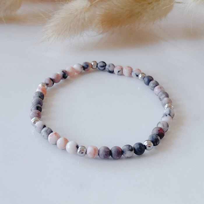 PINKY | Bracelet en jaspe zébrée rose et acier inoxydable