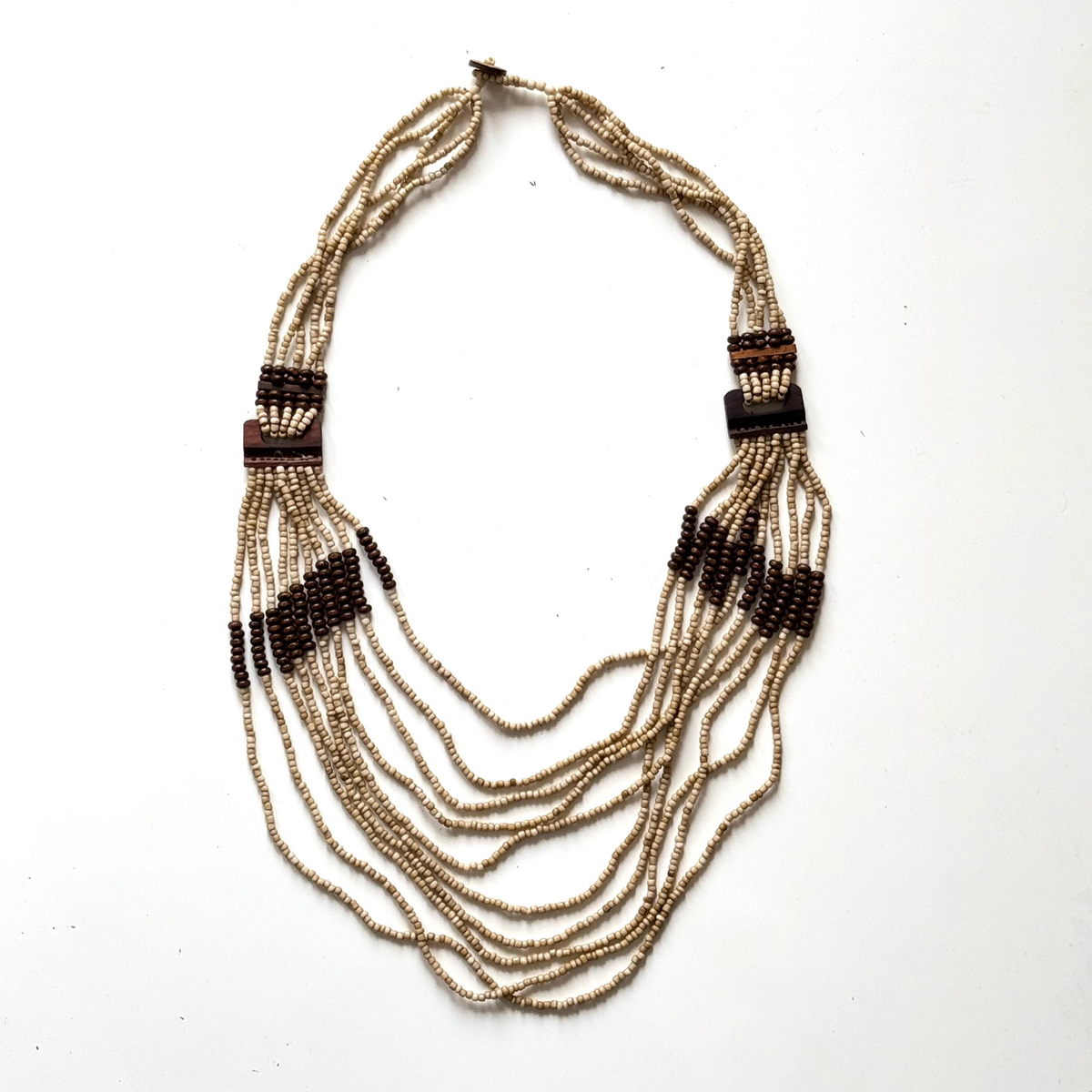 Beaded Necklace with Wood Detail
