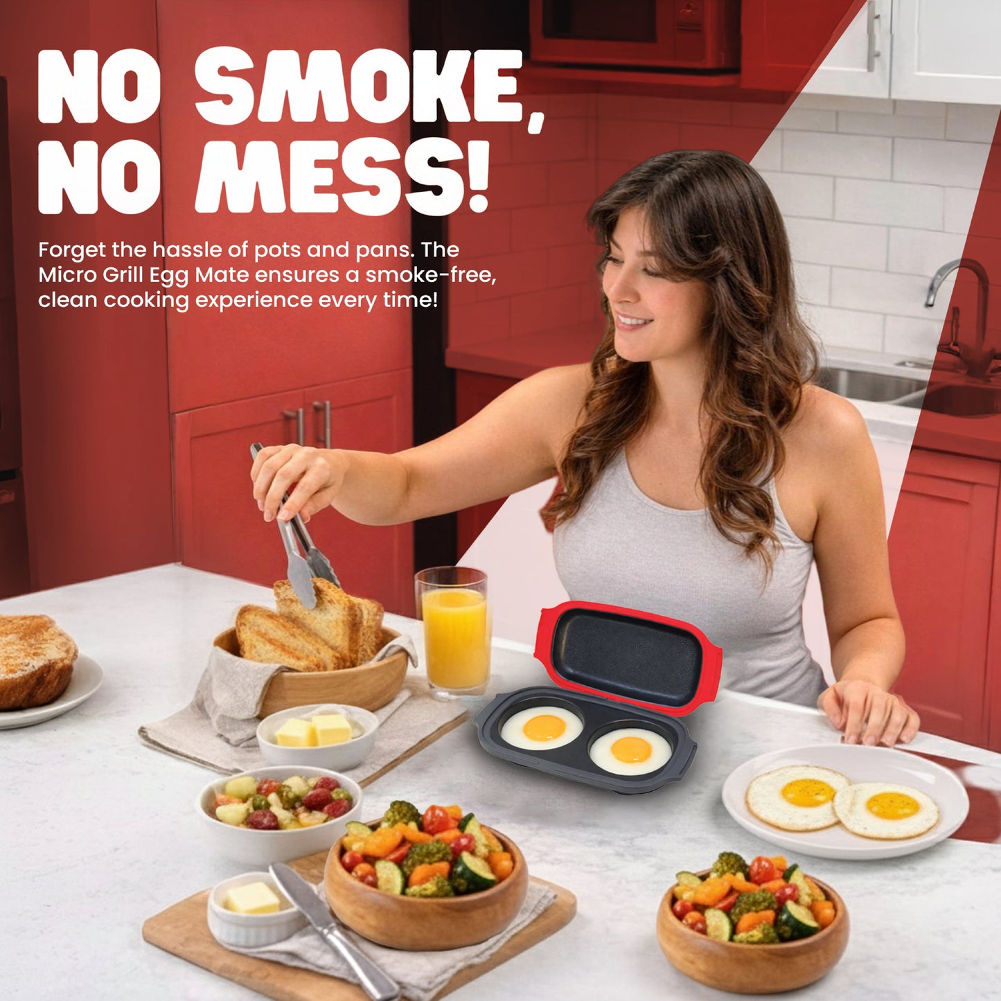 Micro Grill Egg Mate™ Mikrowellen-Eierkocher – 2-Eier Spiegelei-Zubereiter mit Dampfentlüftungsdeckel – Schnelle Frühstückssandwich-Eierform – BPA-frei, spülmaschinenfest