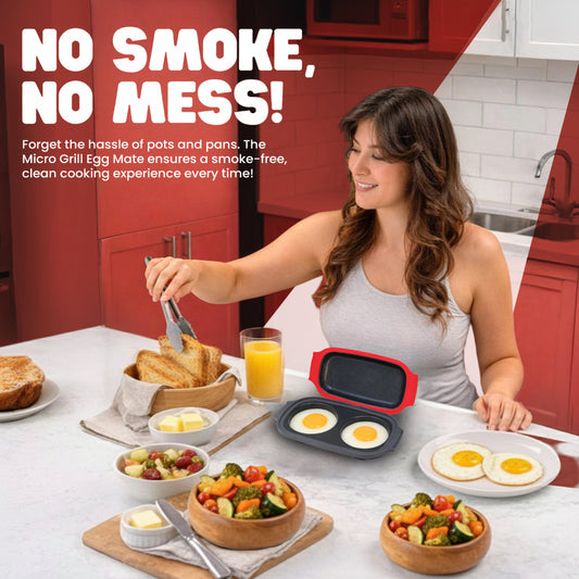 Micro Grill Egg Mate™ Mikrowellen-Eierkocher – 2-Eier Spiegelei-Zubereiter mit Dampfentlüftungsdeckel – Schnelle Frühstückssandwich-Eierform – BPA-frei, spülmaschinenfest