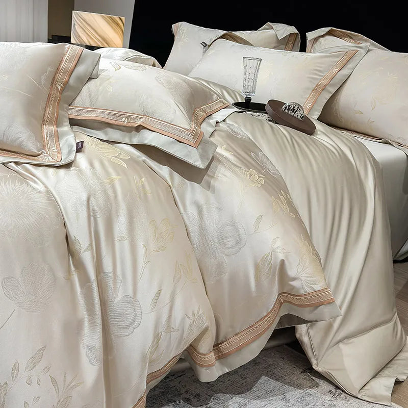 Royal Retreat Blumen-Jacquard-Patchwork-Bettwäscheset 800 TC – Creme