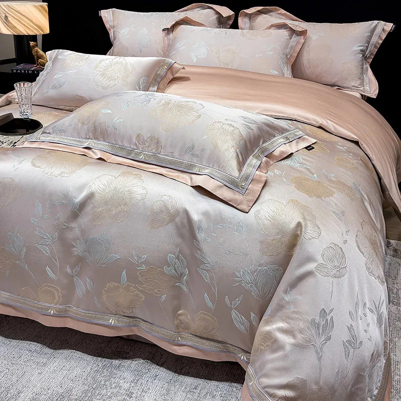 Royal Retreat Blumen-Jacquard-Patchwork 800 TC Bettwäsche-Set – Rose