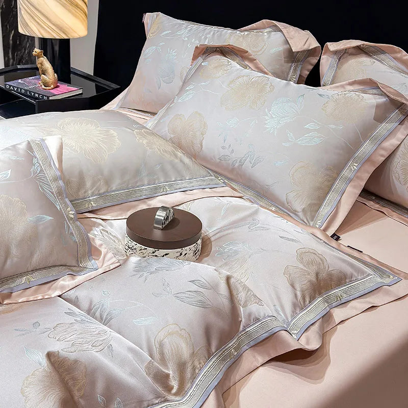 Royal Retreat Blumen-Jacquard-Patchwork 800 TC Bettwäsche-Set – Rose