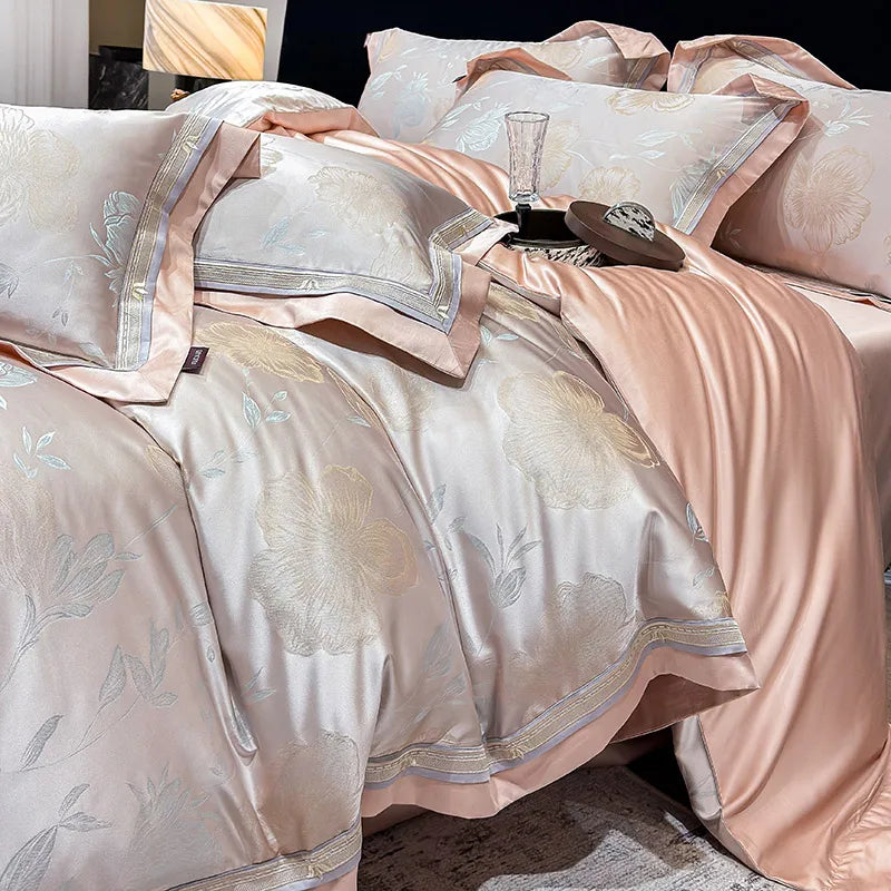 Royal Retreat Blumen-Jacquard-Patchwork 800 TC Bettwäsche-Set – Rose