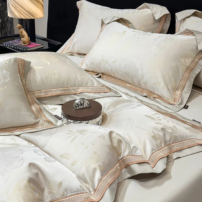 Royal Retreat Blumen-Jacquard-Patchwork-Bettwäscheset 800 TC – Creme