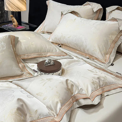 Royal Retreat Blumen-Jacquard-Patchwork-Bettwäscheset 800 TC – Creme