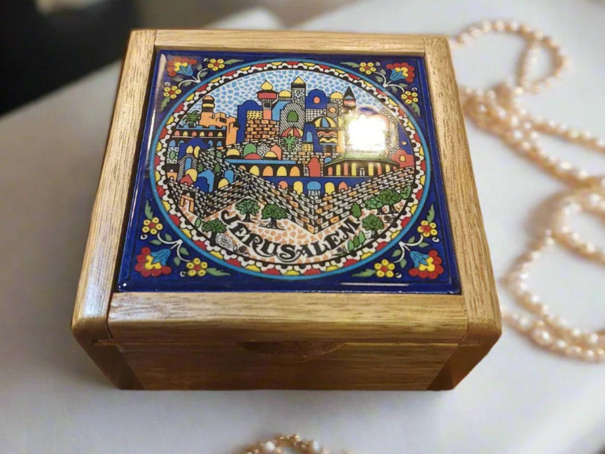 Handgefertigte Schmuckschatulle aus Keramik & Holz – 15 cm Aufbewahrungsbox