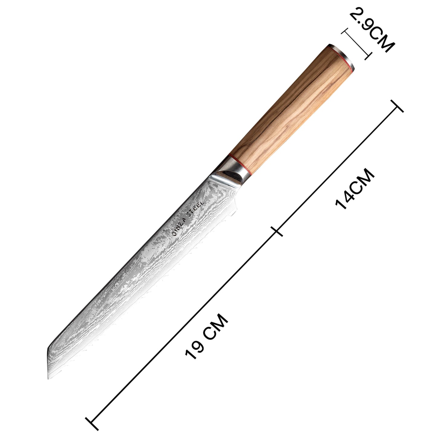 MIA Z | BROTMESSER 20,3 cm Damast AUS10 Stahl 67 Lagen / Olivenholzgriff