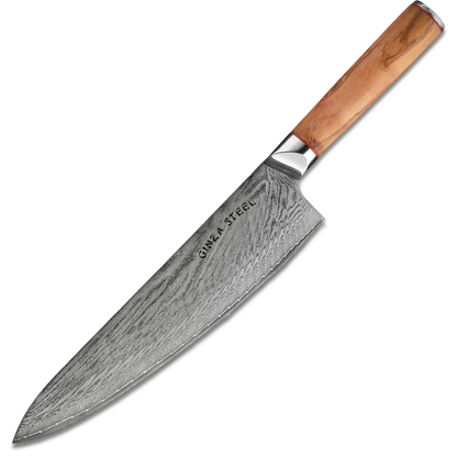 Ginza Steel MIA 24 Kochmesser 9” – Damast AUS10, 67-lagig, Olivenholzgriff