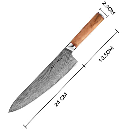Ginza Steel MIA 24 Kochmesser 9” – Damast AUS10, 67-lagig, Olivenholzgriff