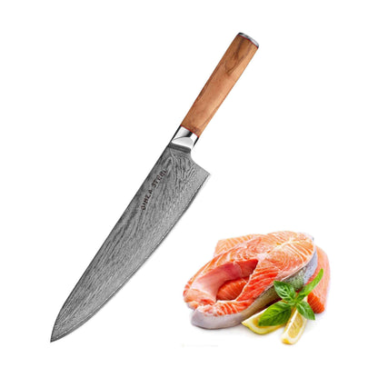 Ginza Steel MIA 24 Kochmesser 9” – Damast AUS10, 67-lagig, Olivenholzgriff