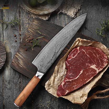Ginza Steel MIA 24 Kochmesser 9” – Damast AUS10, 67-lagig, Olivenholzgriff