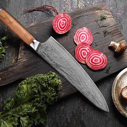 Ginza Steel MIA 24 Kochmesser 9” – Damast AUS10, 67-lagig, Olivenholzgriff