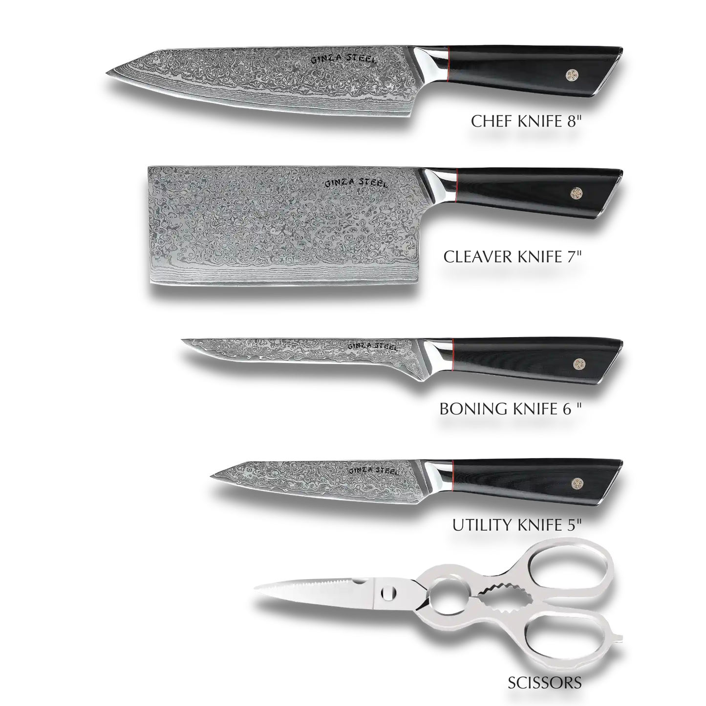 HAGAKURE SIX | 6-teiliges Messer-Set Essential | 4 Messer, 1 Schere mit Messerblock