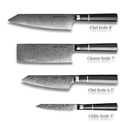 KASAI KOGATANA FIVE | Essentielles 5-teiliges Messerset | 4 Messer mit magnetischem Holzblock