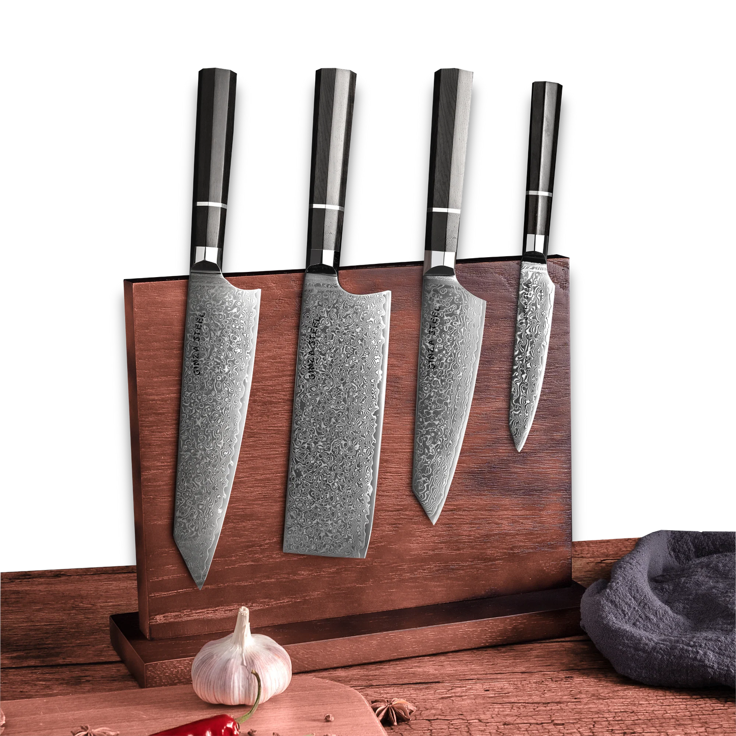 KASAI KOGATANA FIVE | Essentielles 5-teiliges Messerset | 4 Messer mit magnetischem Holzblock