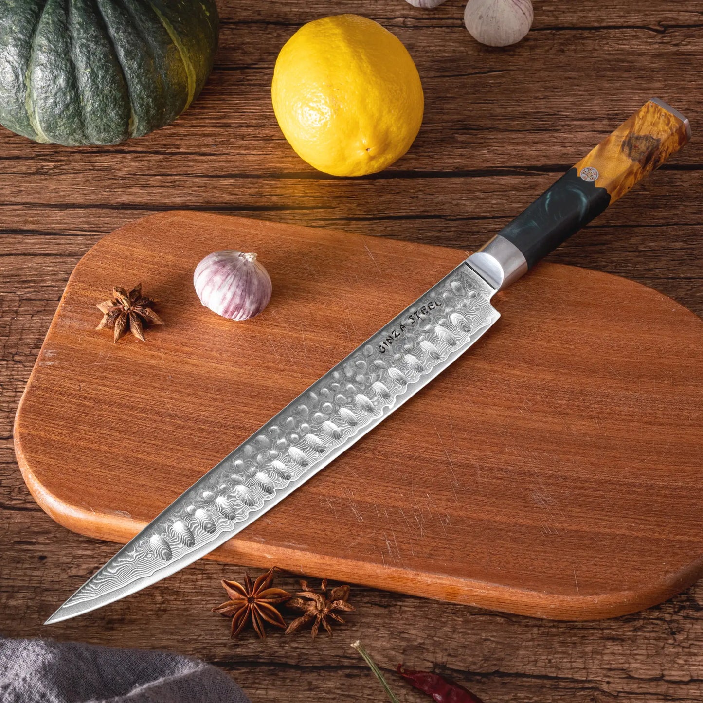 Kaze Katana Tranchiermesser 9″ | Damaststahl von Ginza Steel