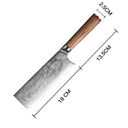 MIA X | Cleaver 7" Damast AUS10 Stahl 67 Lagen / Olivenholzgriff