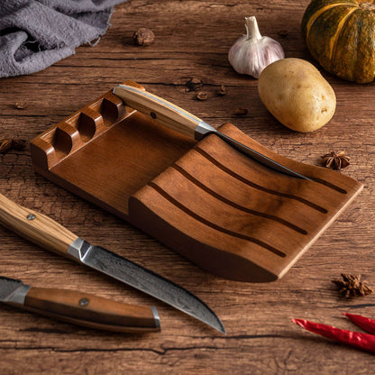 Ginza Steel AMELIA Five – 4-teiliges Steakmesserset aus VG10 Damaststahl mit Holzblock