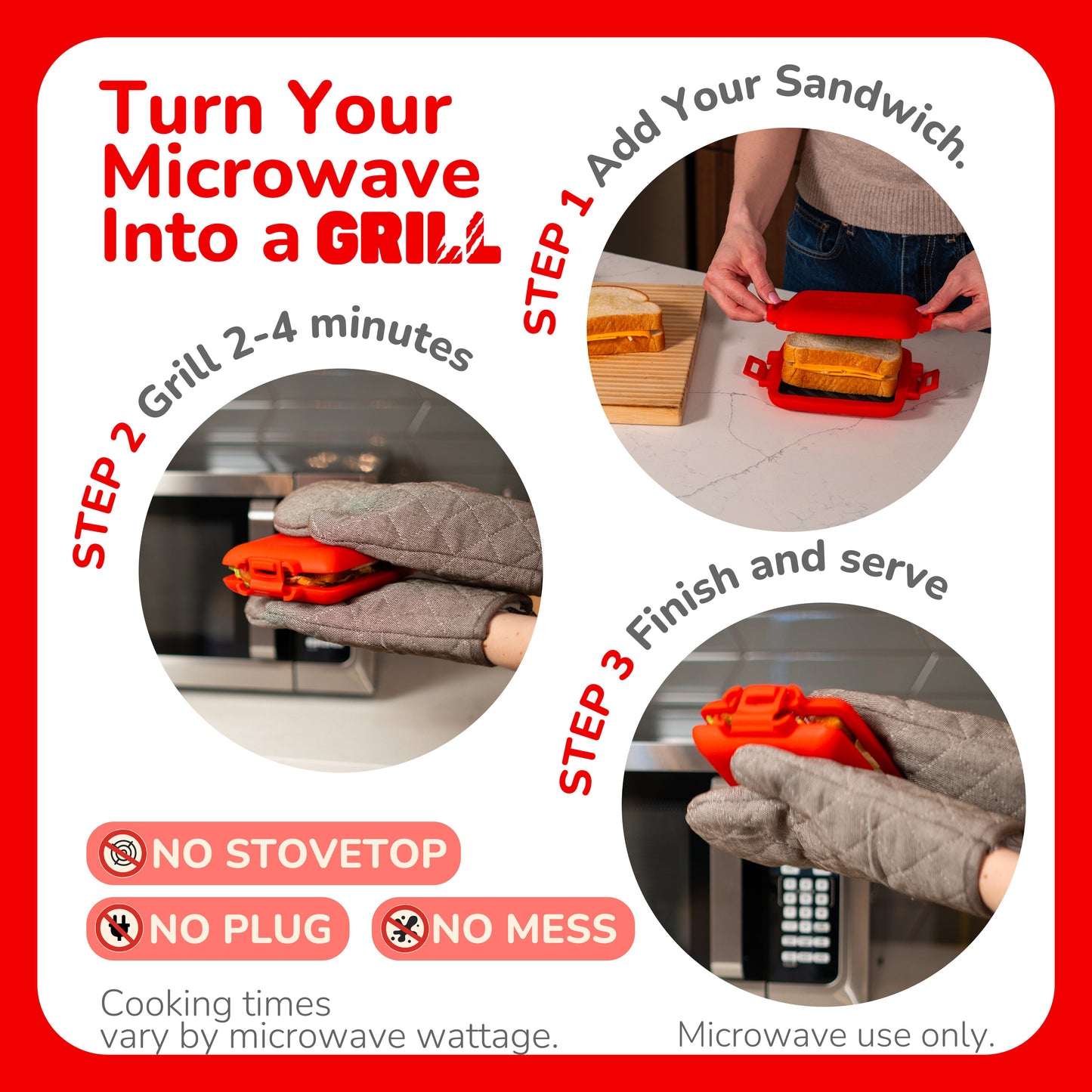 Micro Grill Classic™ Toastie Maker, Mikrowellen-Grill, Sandwich-Toaster, 3-Minuten-Grilled-Cheese, knusprig, Panini-Presse, spülmaschinenfest, Büro, Zuhause, Reisen & Studentenwohnheime
