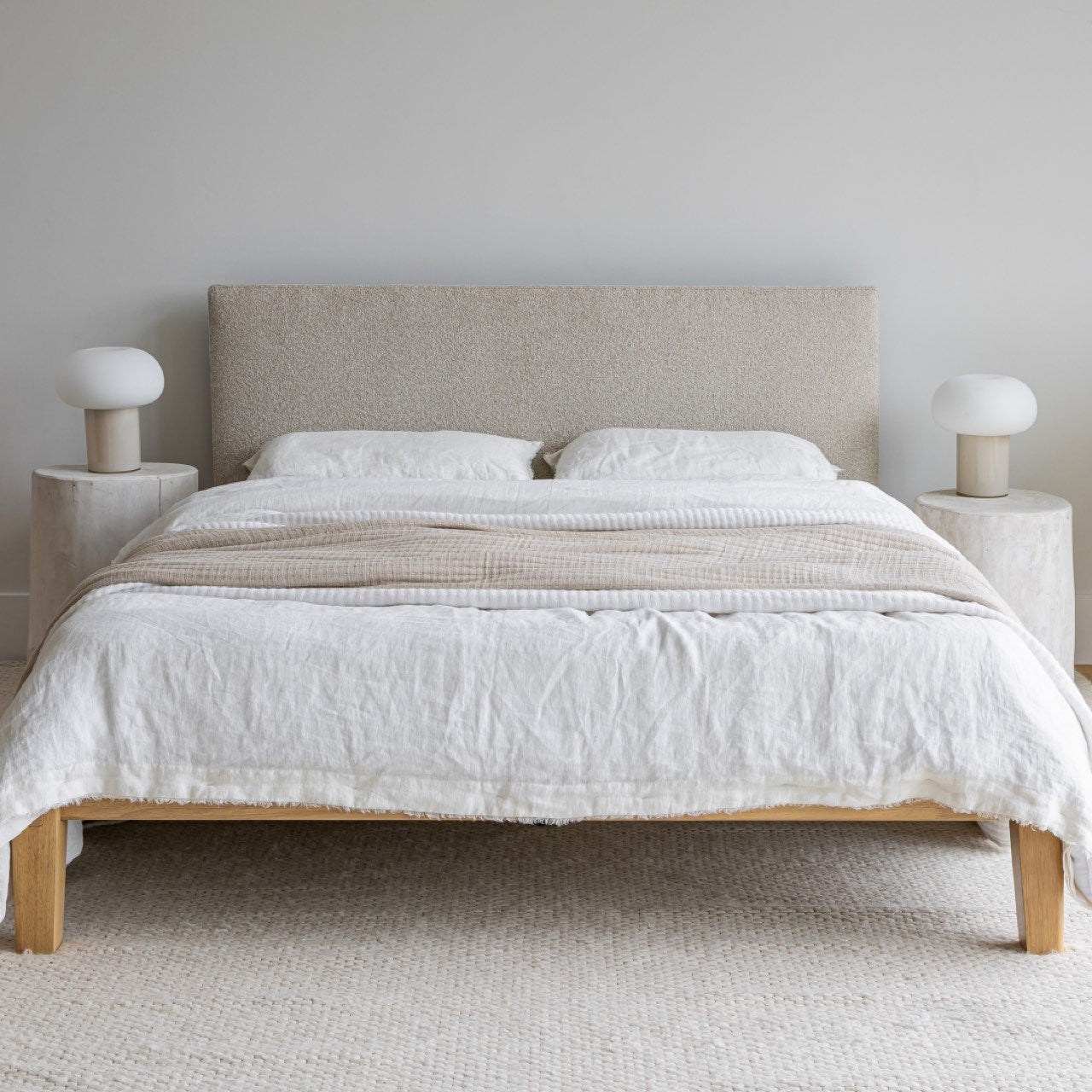 Luna Tool Free Upholstered Double Bed - Beige