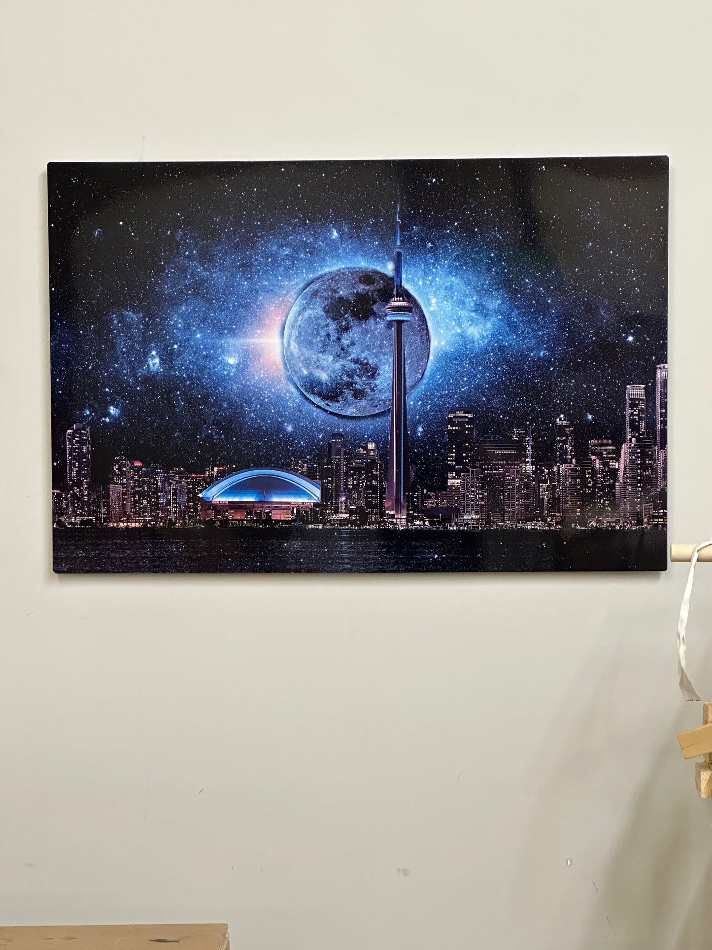 Wandkunst-Metall-Aluminiumdruck-Toronto, dunkler Mond mit CN Tower-Limitierte Edition