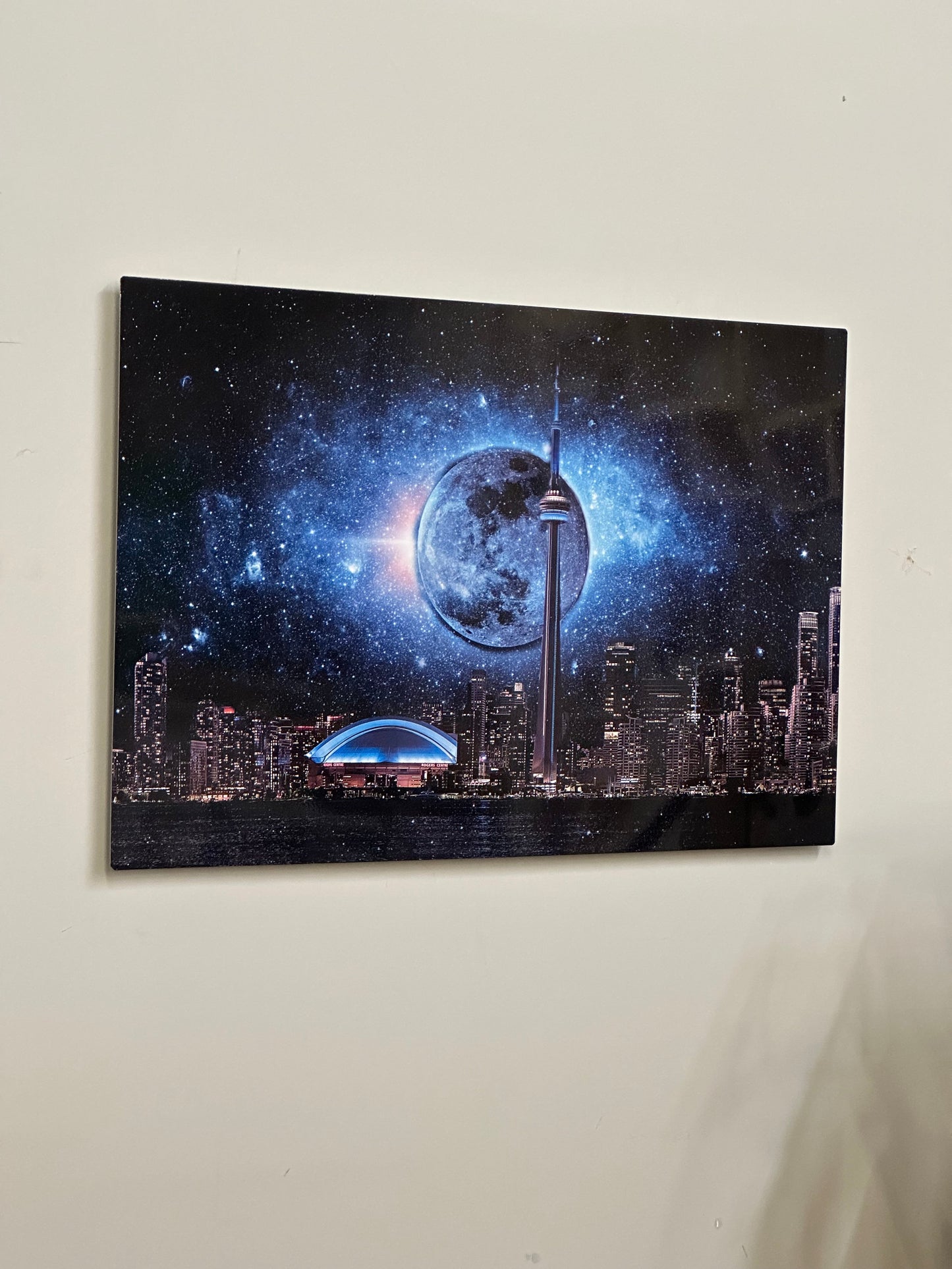 Wandkunst-Metall-Aluminiumdruck-Toronto, dunkler Mond mit CN Tower-Limitierte Edition