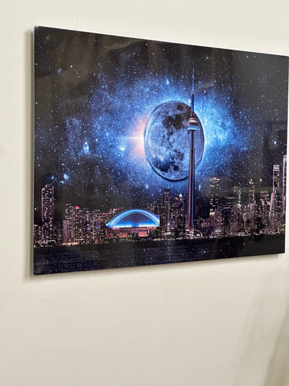 Wandkunst-Metall-Aluminiumdruck-Toronto, dunkler Mond mit CN Tower-Limitierte Edition