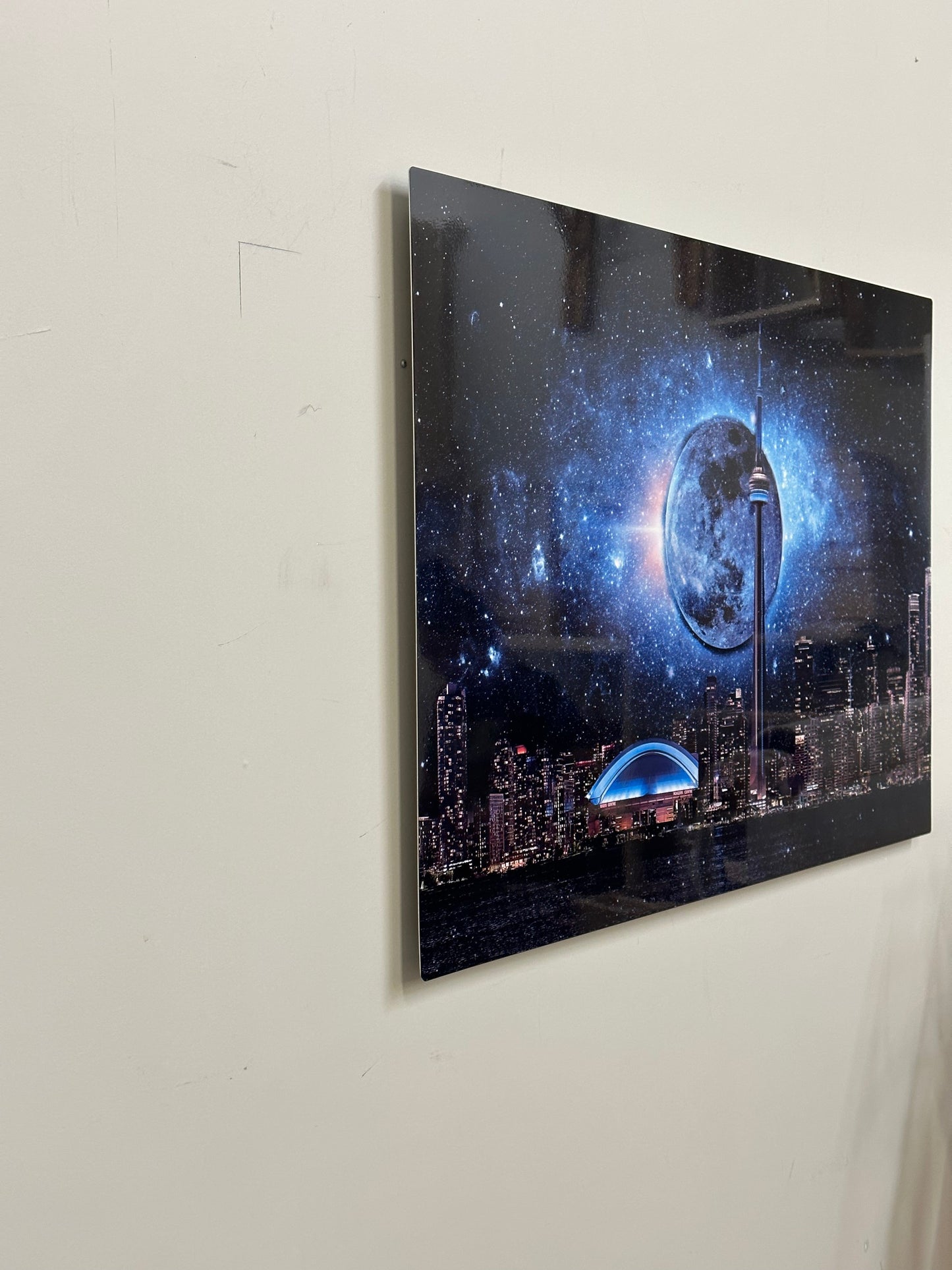 Wandkunst-Metall-Aluminiumdruck-Toronto, dunkler Mond mit CN Tower-Limitierte Edition