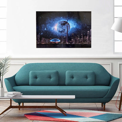 Wandkunst-Metall-Aluminiumdruck-Toronto, dunkler Mond mit CN Tower-Limitierte Edition