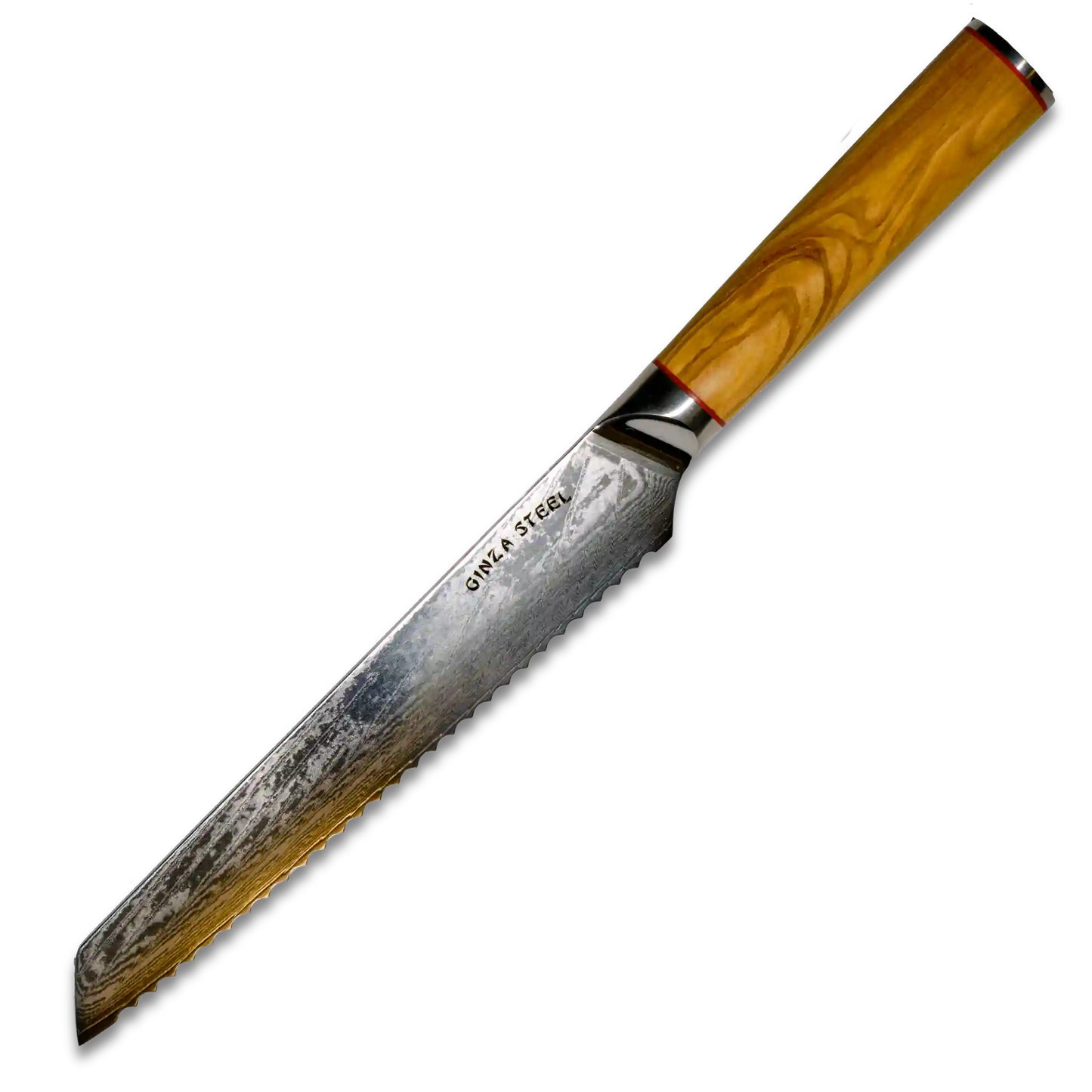 MIA Z | BROTMESSER 20,3 cm Damast AUS10 Stahl 67 Lagen / Olivenholzgriff