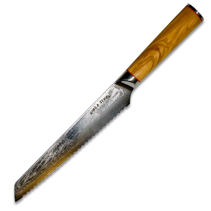 MIA Z | BROTMESSER 20,3 cm Damast AUS10 Stahl 67 Lagen / Olivenholzgriff