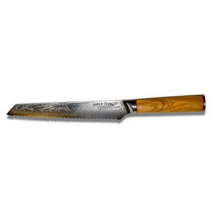 MIA Z | BROTMESSER 20,3 cm Damast AUS10 Stahl 67 Lagen / Olivenholzgriff