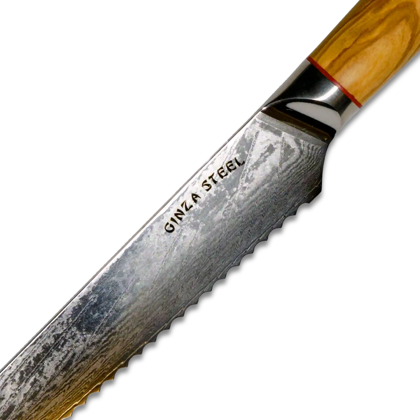 MIA Z | BROTMESSER 20,3 cm Damast AUS10 Stahl 67 Lagen / Olivenholzgriff