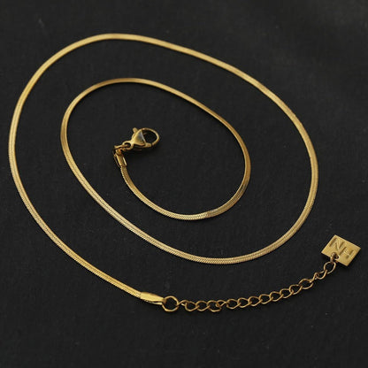 MILA: Snake Skin Textured Delicate Width Gold Chain Necklace