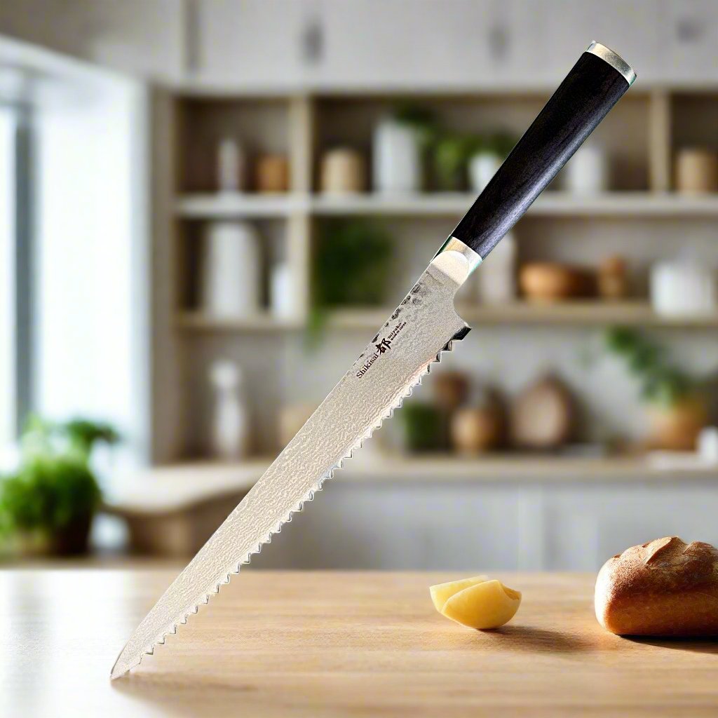 Miyako SUS 240mm Brotschneidemesser | 33-Lagen Damaststahlklinge – Hergestellt in Japan