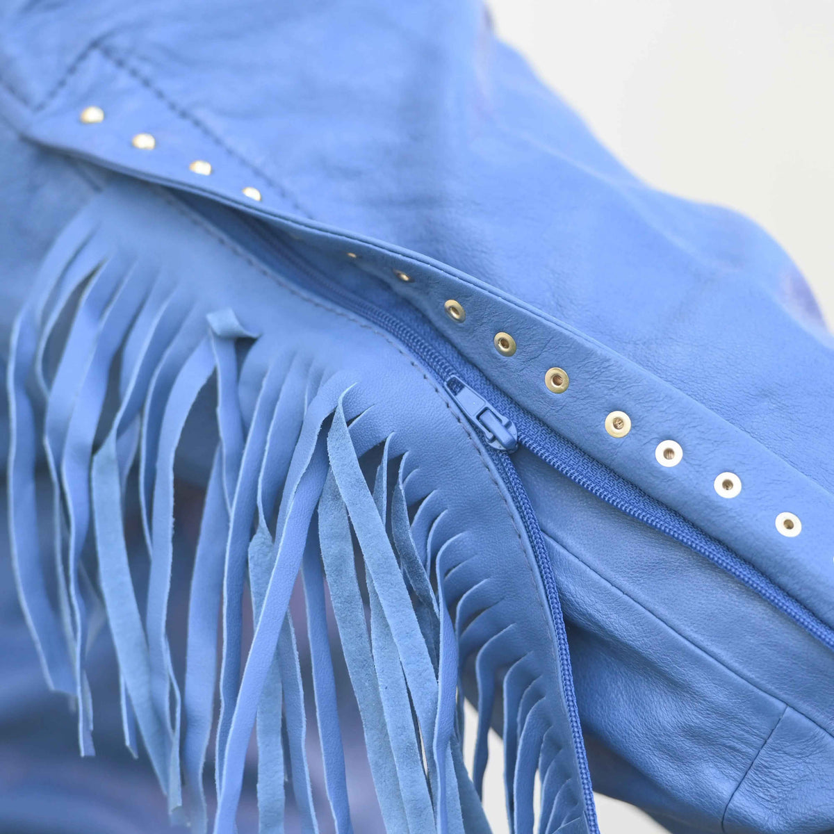 Women's Studded Leather Jacket with Removable Fringe