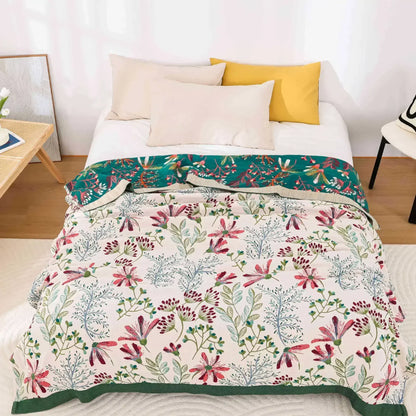 Wild Garden Boho Baumwolldecke/-überwurf - Creme/Smaragdgrün