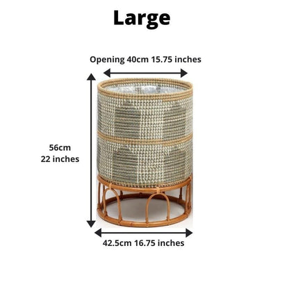 Masina – Seegras-Bodenpflanzgefäß & Rattan-Ständer