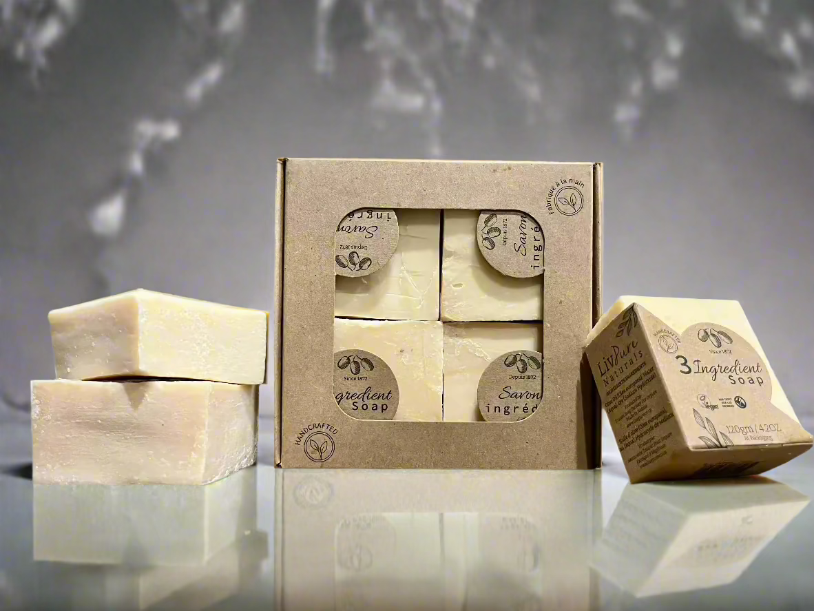Bio-Olivenölseifenstück, 4er-Pack, unbeduftet, handgemacht, chemikalienfrei