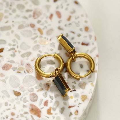 DAYSIA Gold:  Vintage Inspired Encased Black Crystal Drop Earrings