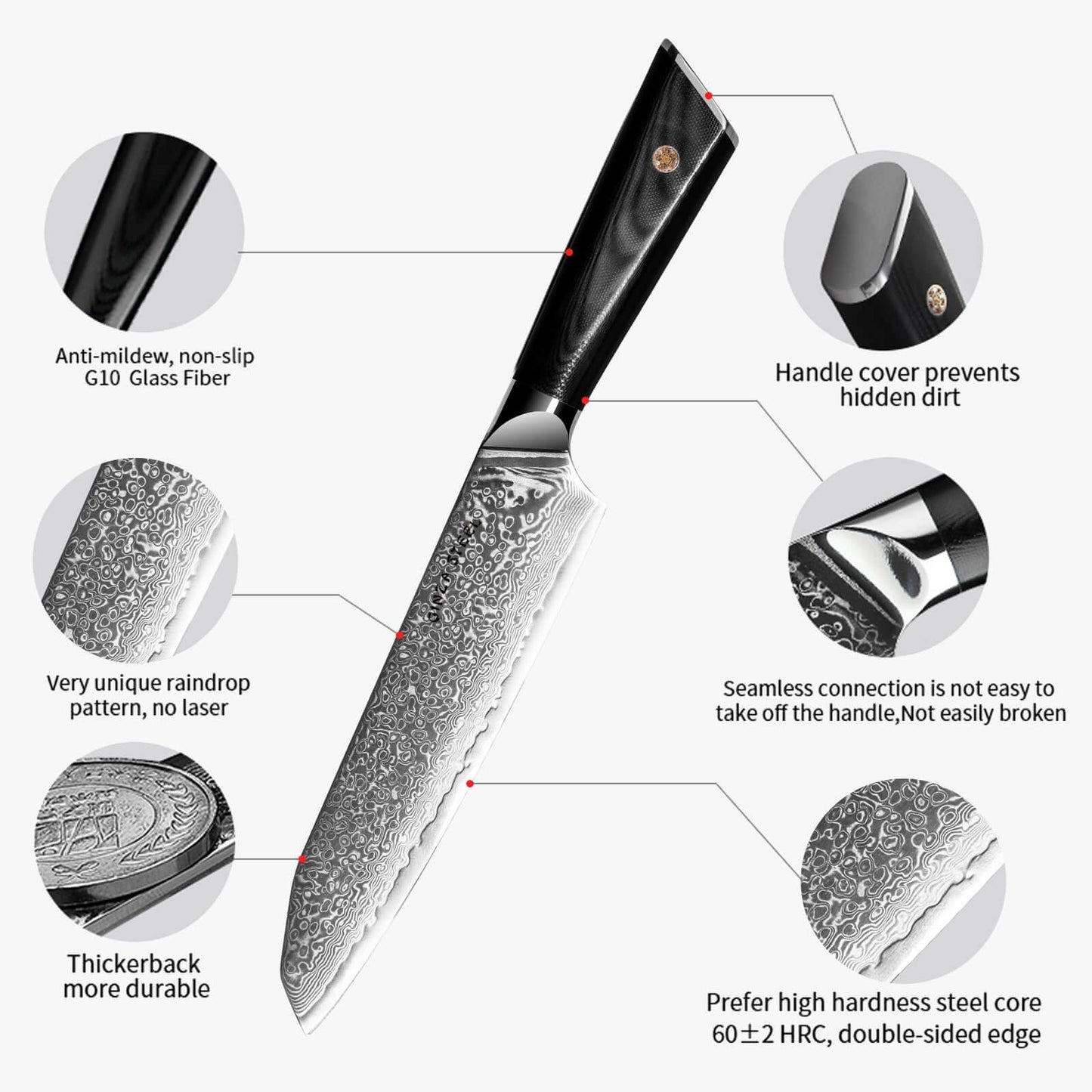 Hagakure 20 - Japanisches Santoku-Messer 20 cm - VG10 Damaszener Stahl