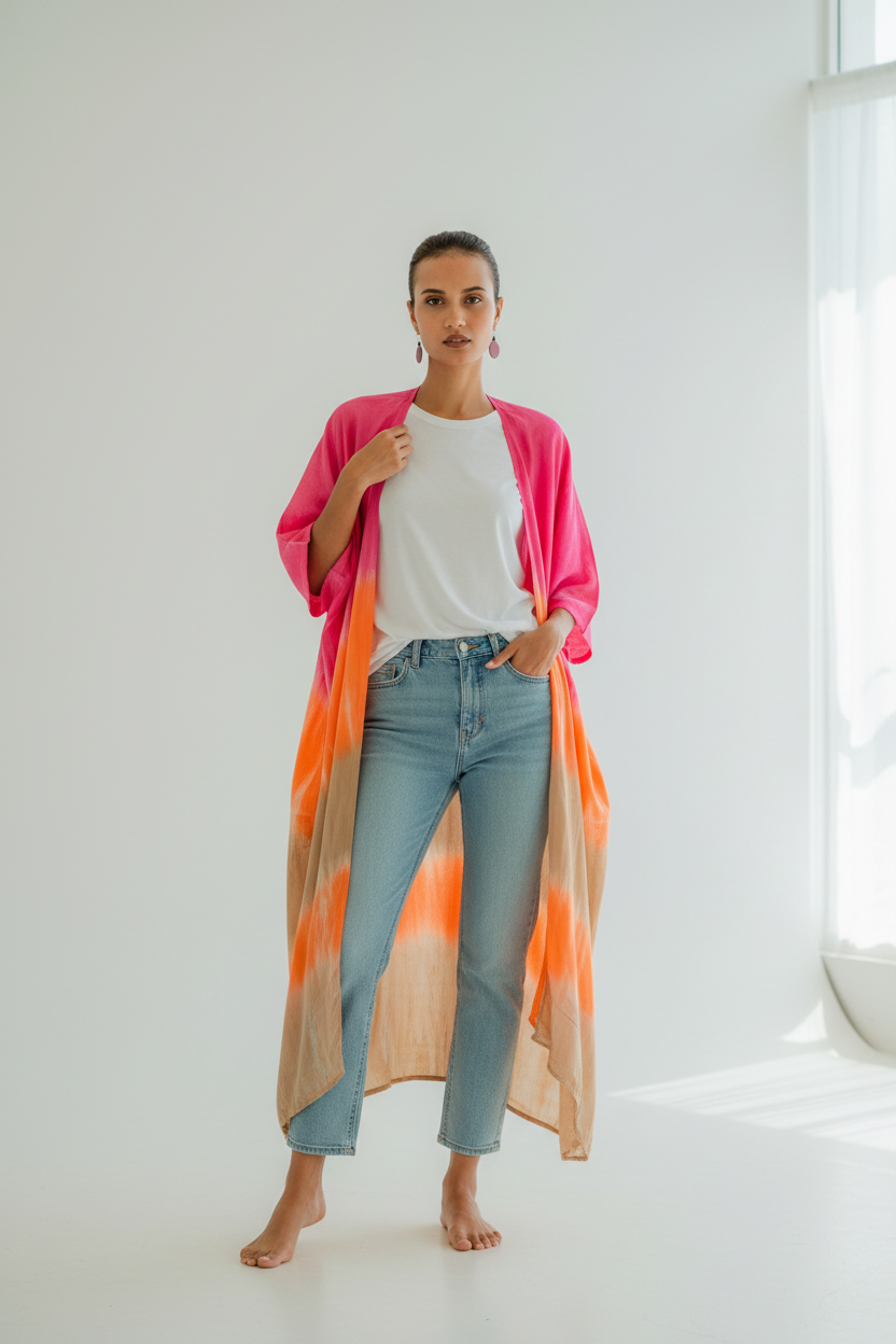 Ombre Strped Kimono - Pink & Orange