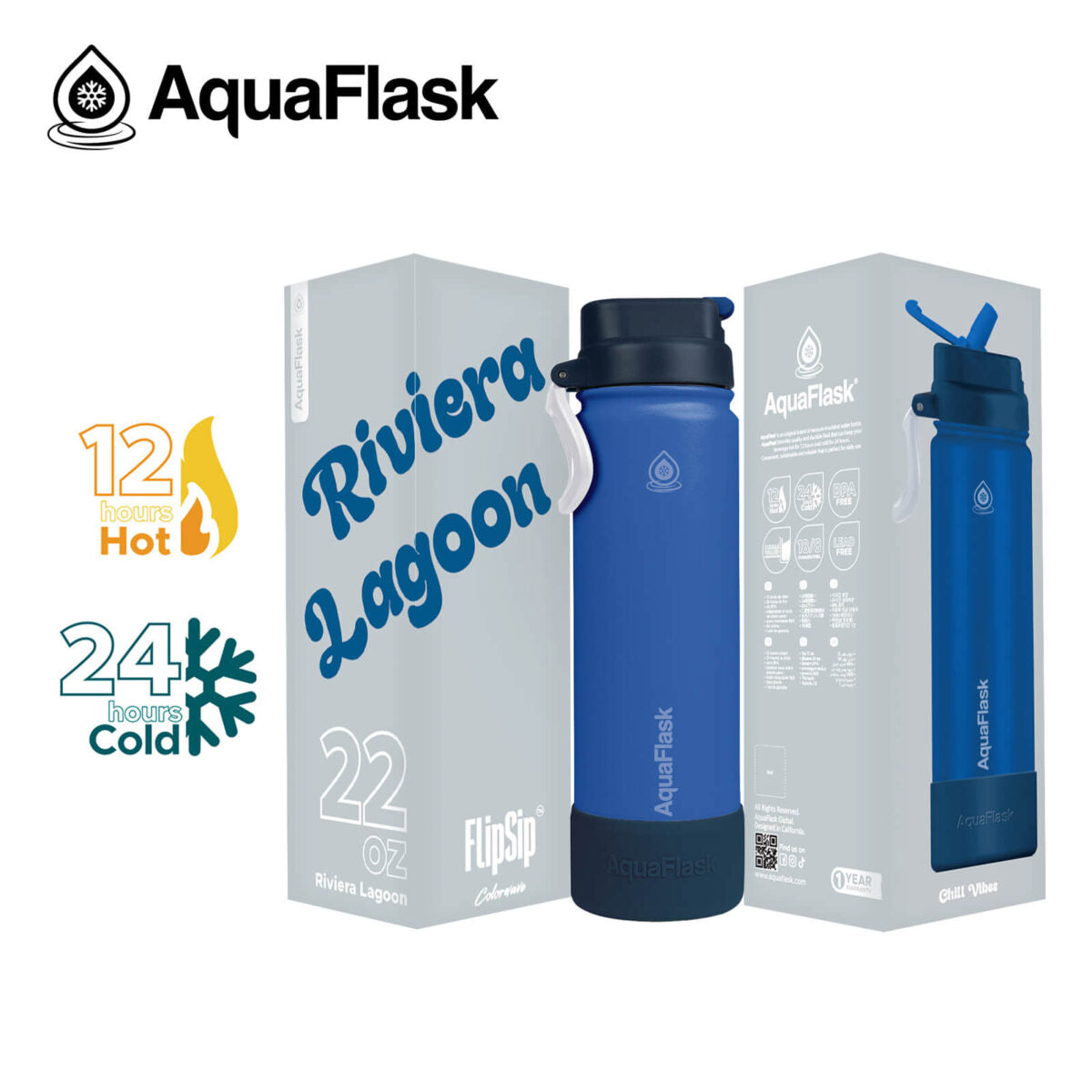 AquaFlask (22oz) Colorwave Flip Sip Isolierte Wasserflasche Doppelwandiger Edelstahl Heiß- & Kaltgetränke