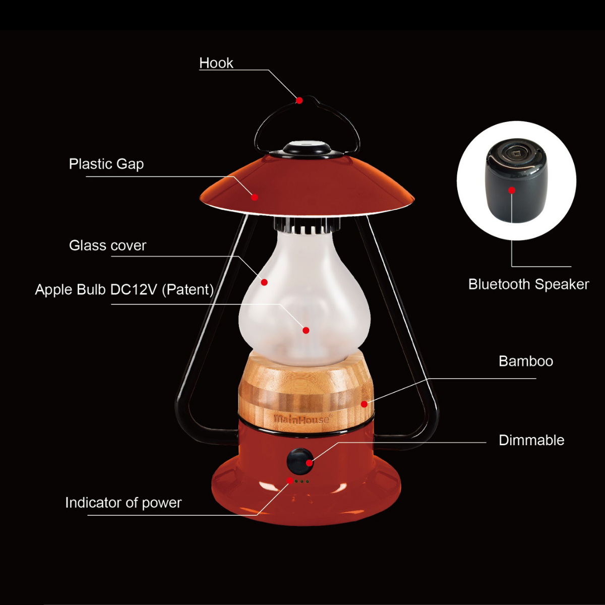 TRU De-LIGHT ROMANTICO LED All-in-One Lampe, wiederaufladbar, Bluetooth-Musiklautsprecher – FEUERROT / GELB / AQUABLAU / GRÜN / SCHWARZ