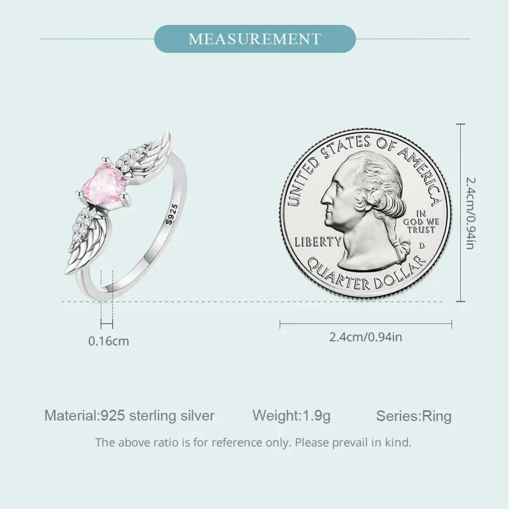 925 Sterling Silver Pink Heart Wing CZ Ring
