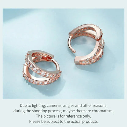925 Sterling Silver Elegant Geometry Zircon Crystal Double Rings Ear Hoop Earrings