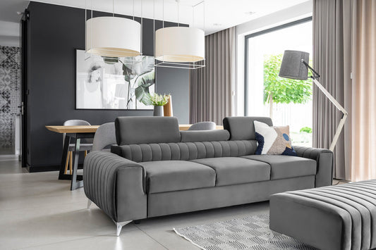 Laurence 3 Seater Velvet Sleeper Sofa - Light Grey