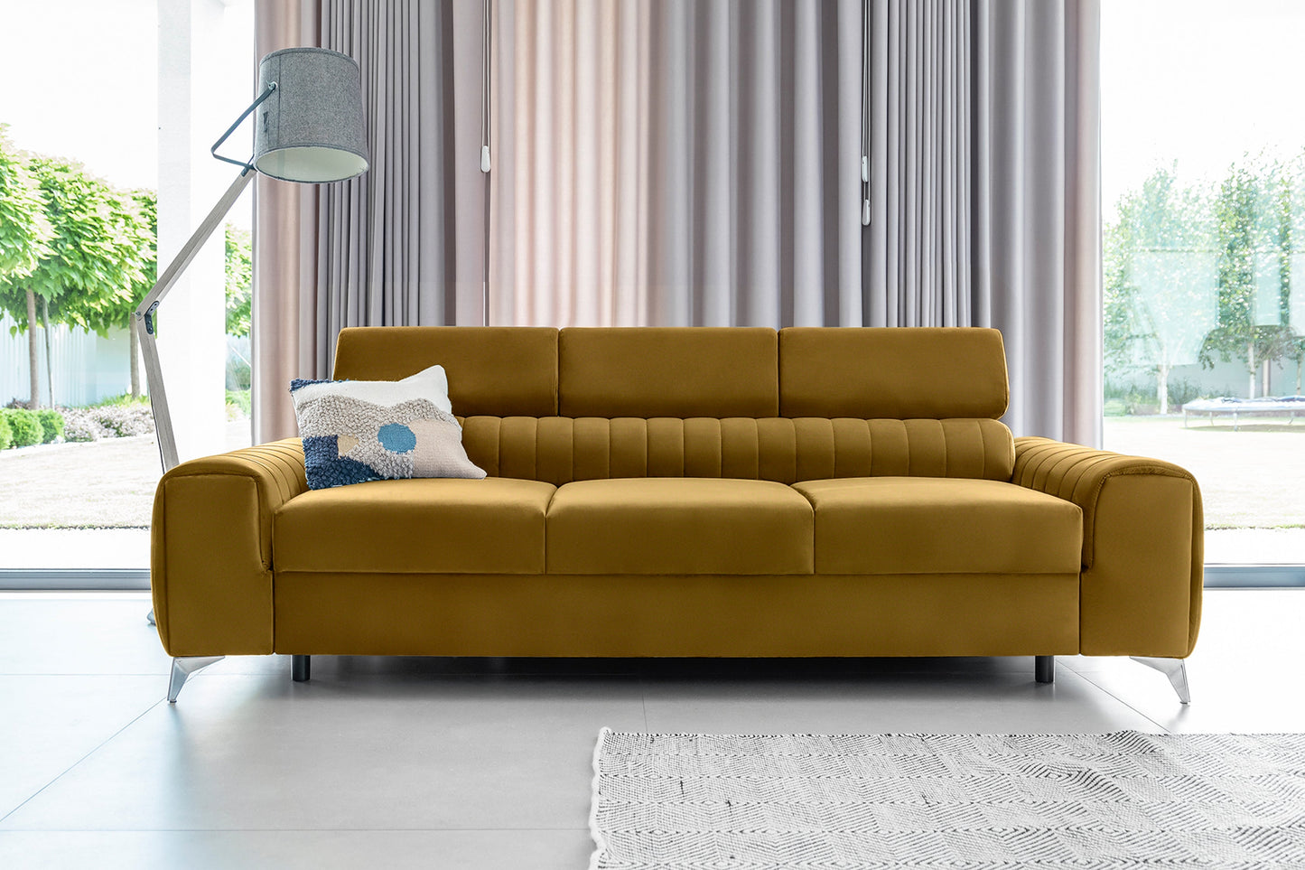 Laurence 3-Sitzer Schlafsofa aus Samt – Senf