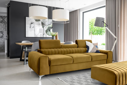 Laurence 3-Sitzer Schlafsofa aus Samt – Senf